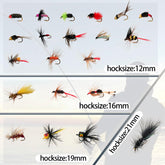 Open waterproof fly box displaying 100 assorted flies